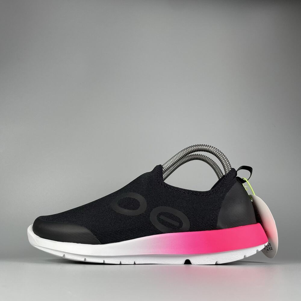 OOFOS Women's Black Slip-On Athletic Shoes with Pink Accent